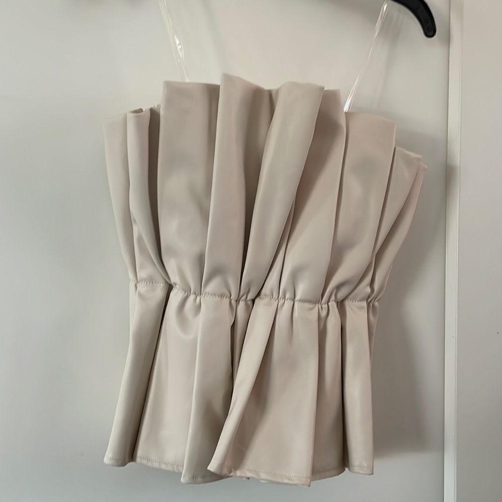 Ruffle faux leather pleated tube top size small